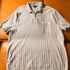 Express Men's Light Blue Rib Knit Polo with Chest Pocket